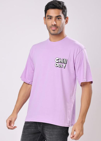 "Chill Out!" Graphic Printed Oversized T-Shirt – Lavender | Cotton | Relaxed Fit