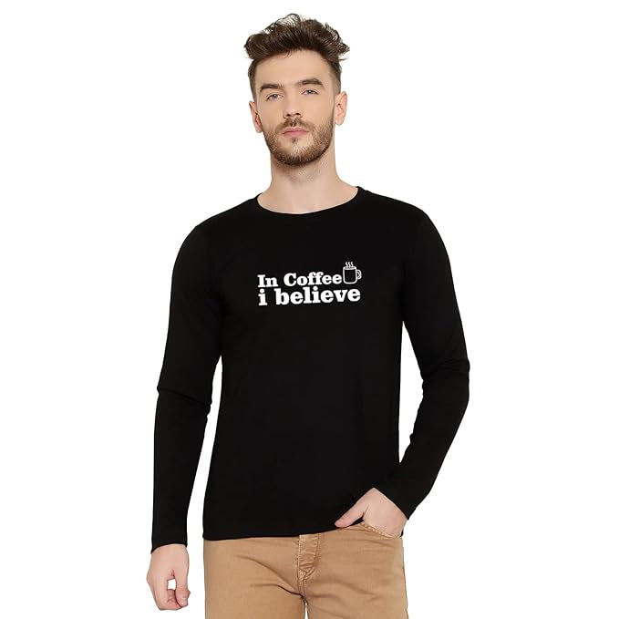 In Coffee I Believe Graphic Print Men’s Full Sleeve T-Shirt – Casual Cotton Tee