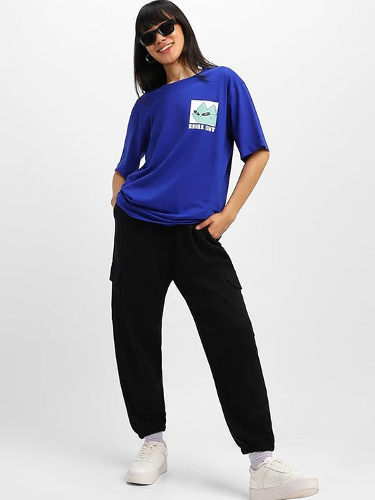 "Chill Out Cat Graphic Oversized T-Shirt & Joggers Set – Comfy Streetwear Vibes"