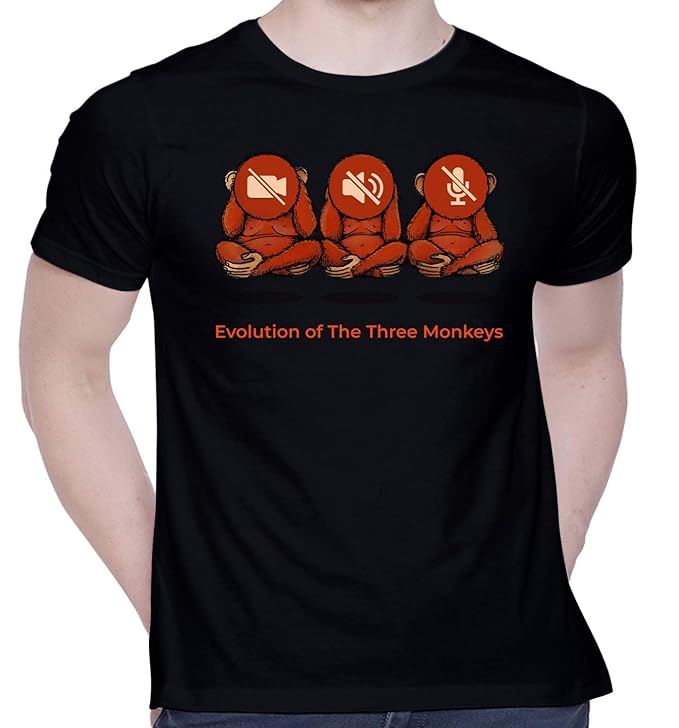 Evolution of the Three Monkeys Graphic Print Men’s T-Shirt – Artistic Cotton Casual Tee