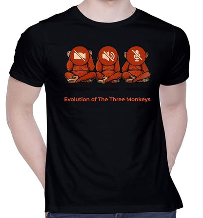 Evolution of the Three Monkeys Graphic Print Men’s T-Shirt – Artistic Cotton Casual Tee