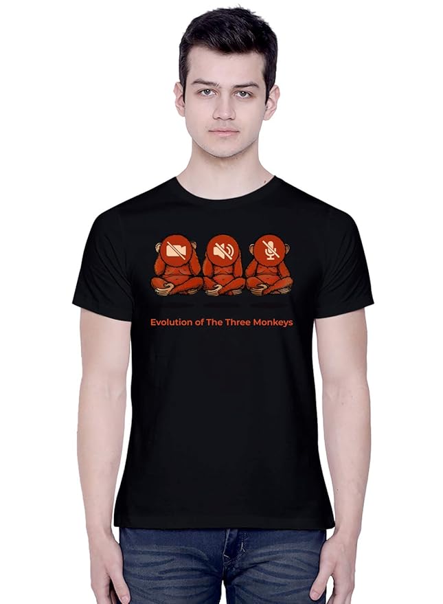 Evolution of the Three Monkeys Graphic Print Men’s T-Shirt – Artistic Cotton Casual Tee