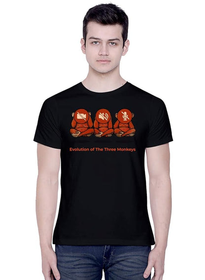 Evolution of the Three Monkeys Graphic Print Men’s T-Shirt – Artistic Cotton Casual Tee