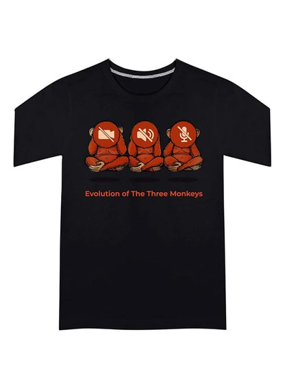 Evolution of the Three Monkeys Graphic Print Men’s T-Shirt – Artistic Cotton Casual Tee