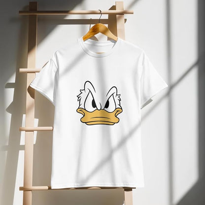 Angry Duck Face Graphic T-Shirt – Minimal Cartoon Design (White)