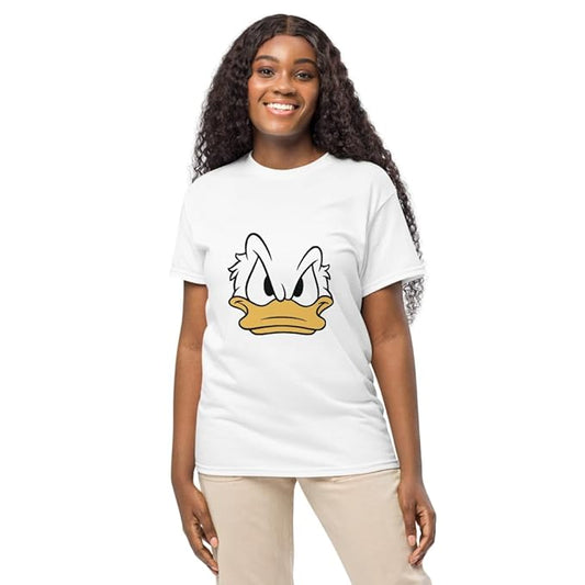 Angry Duck Face Graphic T-Shirt – Minimal Cartoon Design (White)