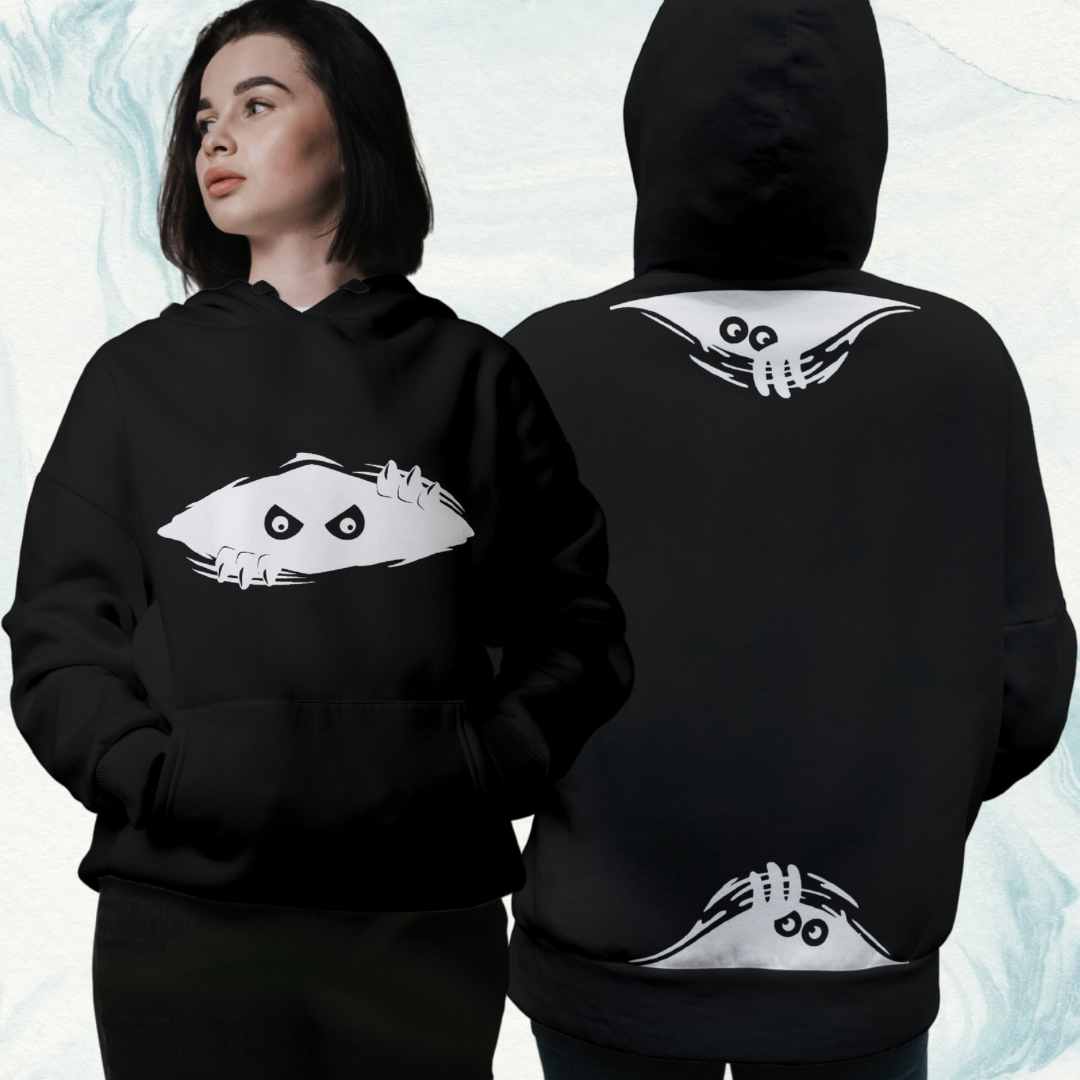 Peek-A-Boo Eyes Black Hoodie - Unisex Design