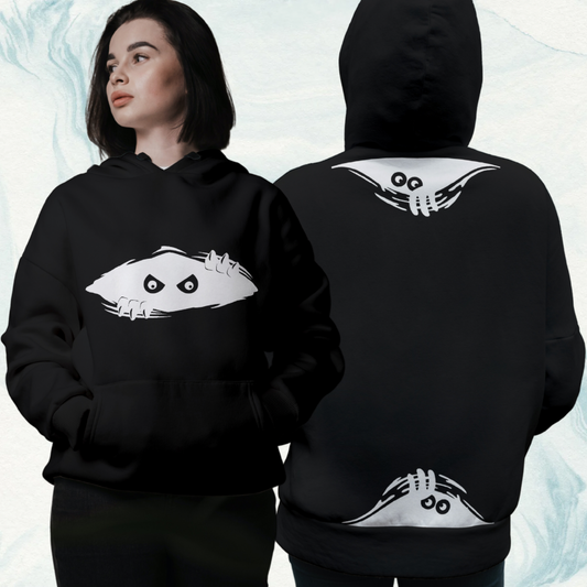 Peek-A-Boo Eyes Black Hoodie - Unisex Design