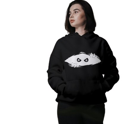 Peek-A-Boo Eyes Black Hoodie - Unisex Design