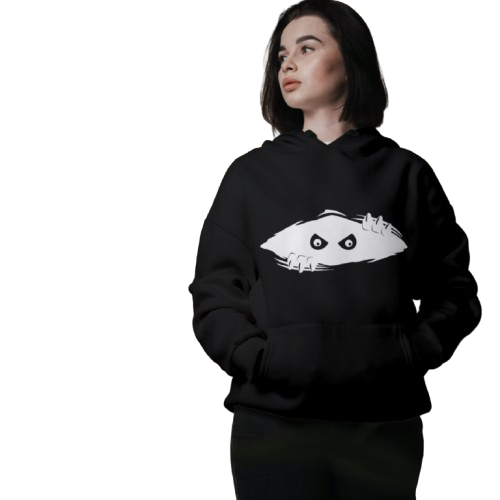 Peek-A-Boo Eyes Black Hoodie - Unisex Design