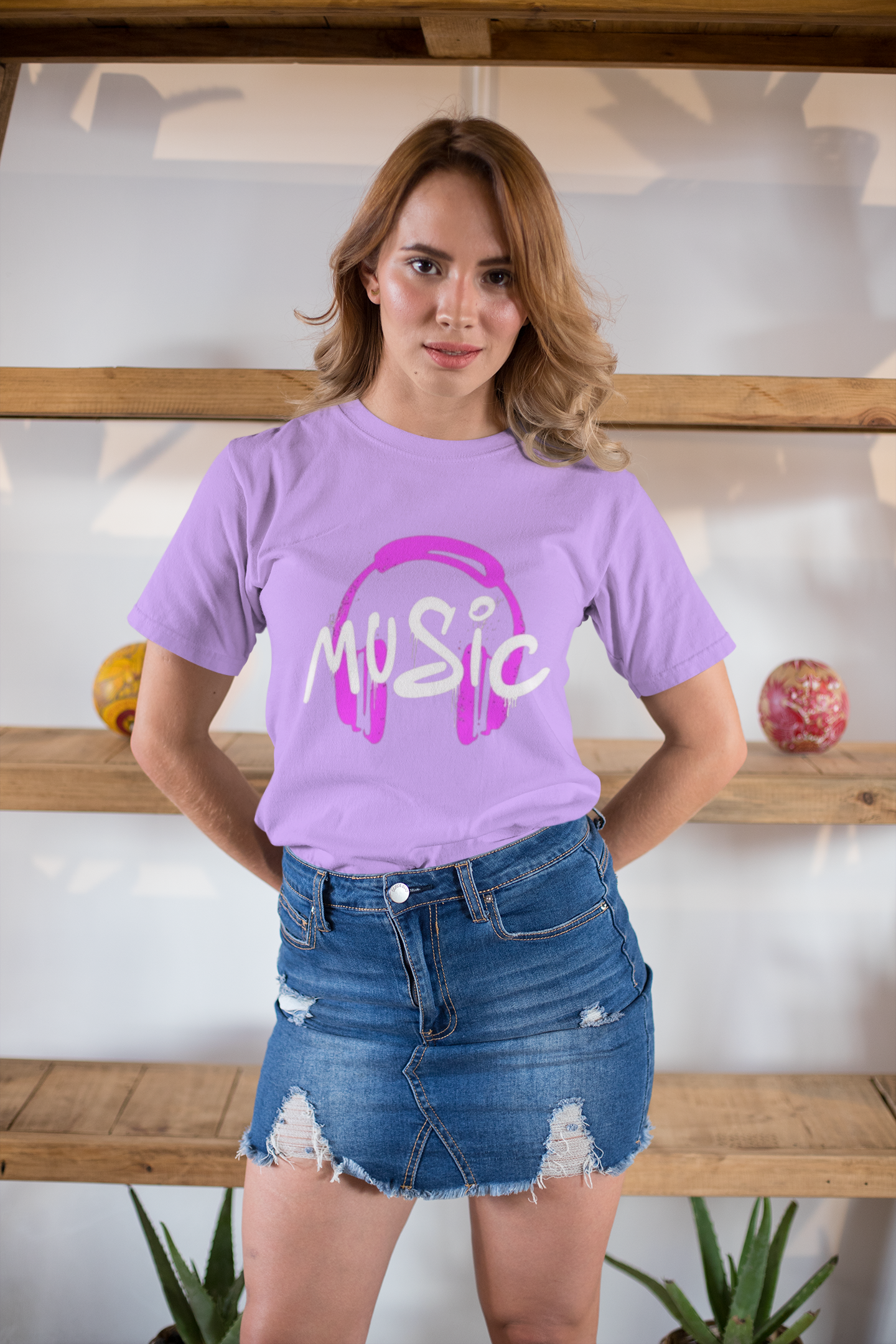 Black Graphic Music T-Shirt – Pink Headphones Print for Music Lovers