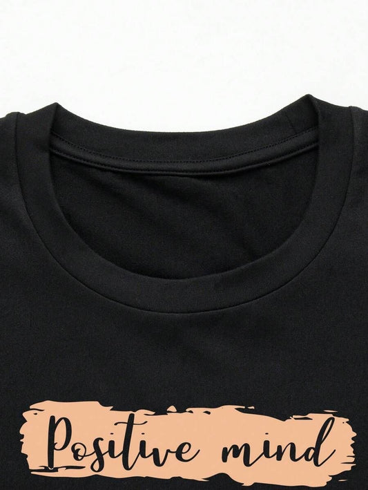 Black Graphic Printed T-Shirt – “Positive Mind, Vibes, Life” Quote Tee