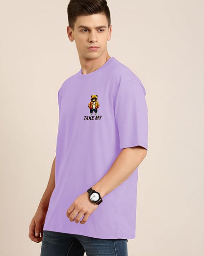 Men's Oversized Lilac Graphic T-Shirt - "Take My" Teddy Print