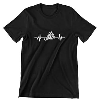 "Badminton Heartbeat Graphic Black T-Shirt"