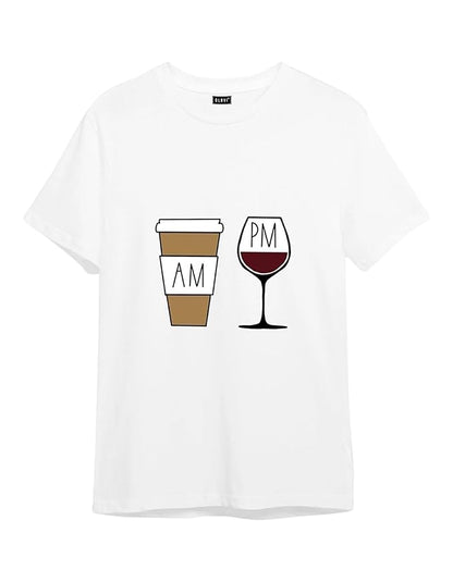 "AM PM Coffee & Wine Graphic Printed T-Shirt"
