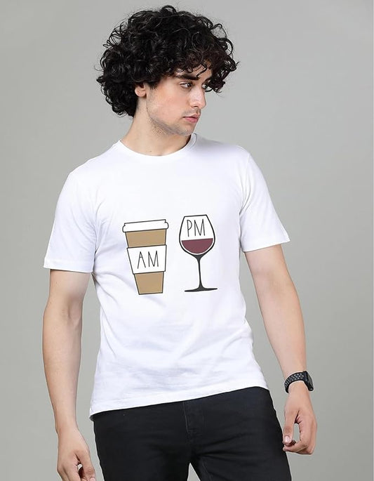 "AM PM Coffee & Wine Graphic Printed T-Shirt"