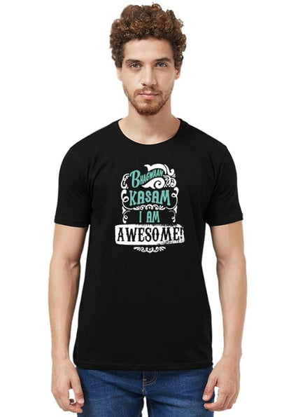 Bhagwaan Ki Kasam I Am Awesome Graphic Print Men’s T-Shirt – Funny Hindi Cotton Casual Tee