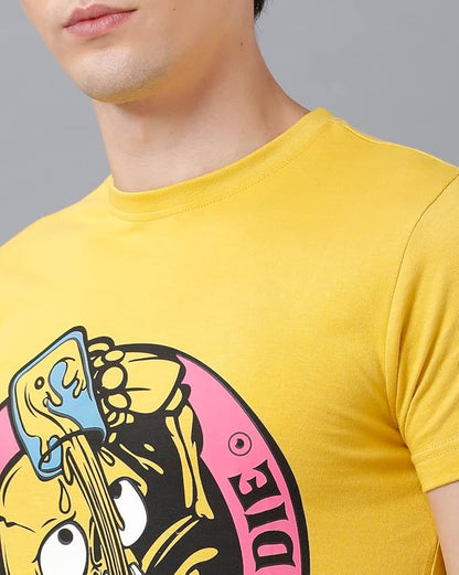 "Skater Skeleton 'OR DIE' Yellow Graphic Printed T-Shirt"