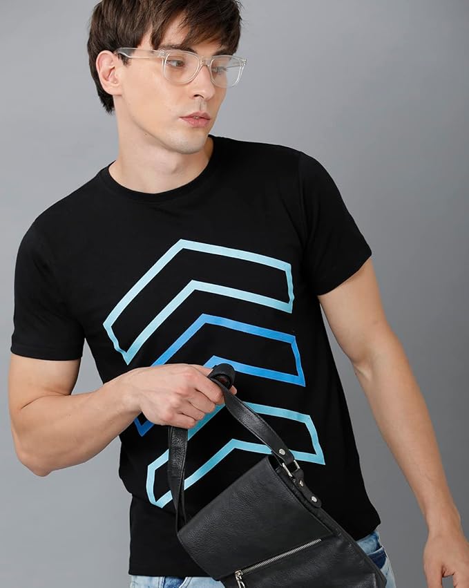 Blue Arrow Graphic Print Men’s Black T-Shirt