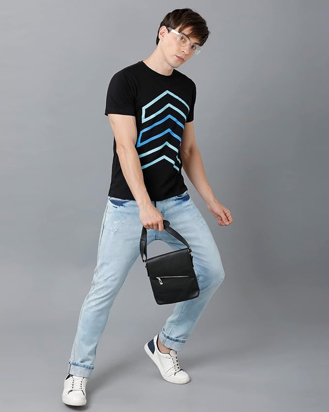 Blue Arrow Graphic Print Men’s Black T-Shirt
