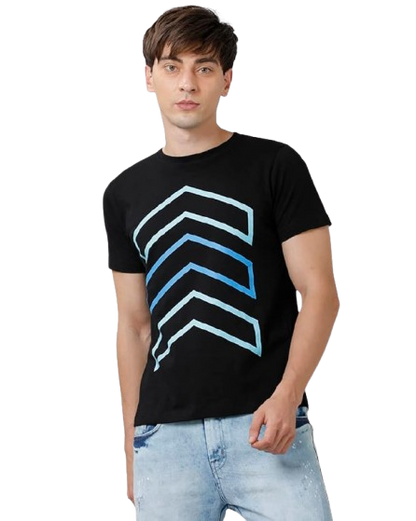 Blue Arrow Graphic Print Men’s Black T-Shirt