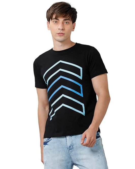 "Electric Pulse" Black & Blue Graphic Printed T-Shirt