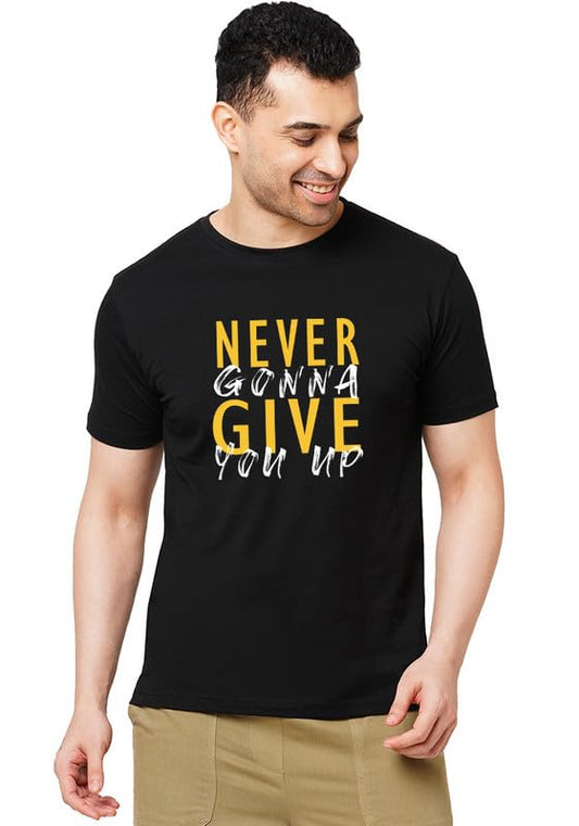 Never Give Up Motivational Printed T-Shirt for Men | Black Cotton Tee by PD Clori