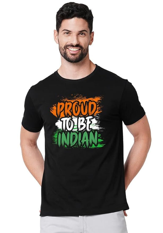 Proud To Be Indian Patriotic Printed T-Shirt for Men | Black Cotton Tee by PD Clori