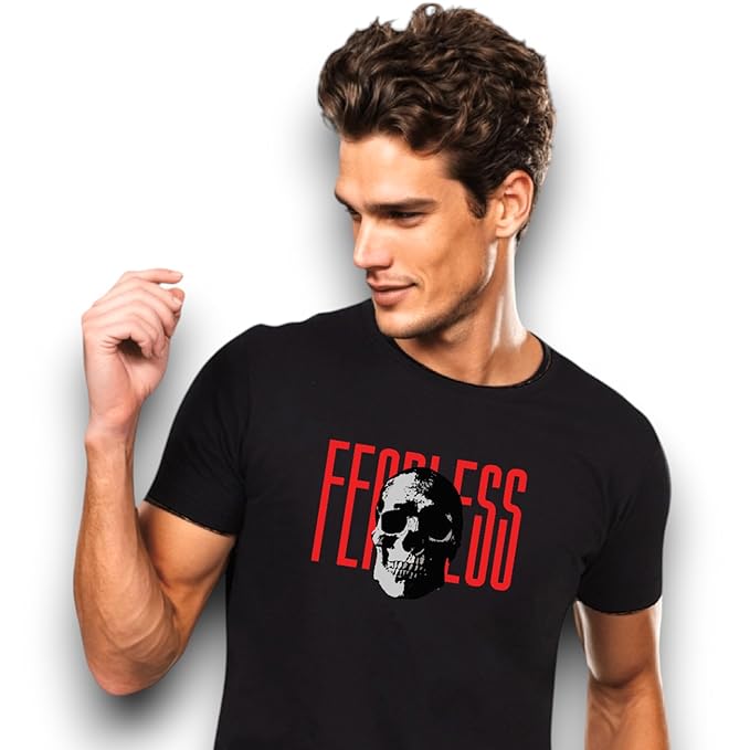 Fearless Skull Print T-Shirt for Men – Black | PD Clori