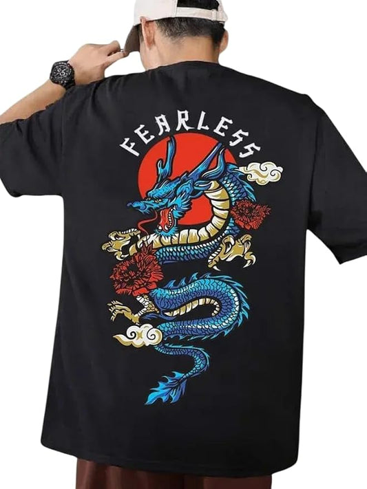 Fearless Beast Graphic Print Oversized Men’s T-Shirt – Bold Cotton Streetwear Tee