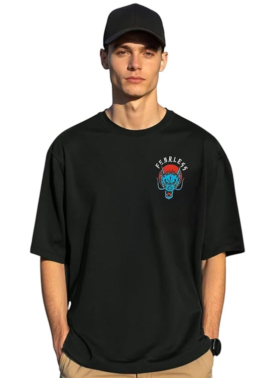 Fearless Beast Graphic Print Oversized Men’s T-Shirt – Bold Cotton Streetwear Tee