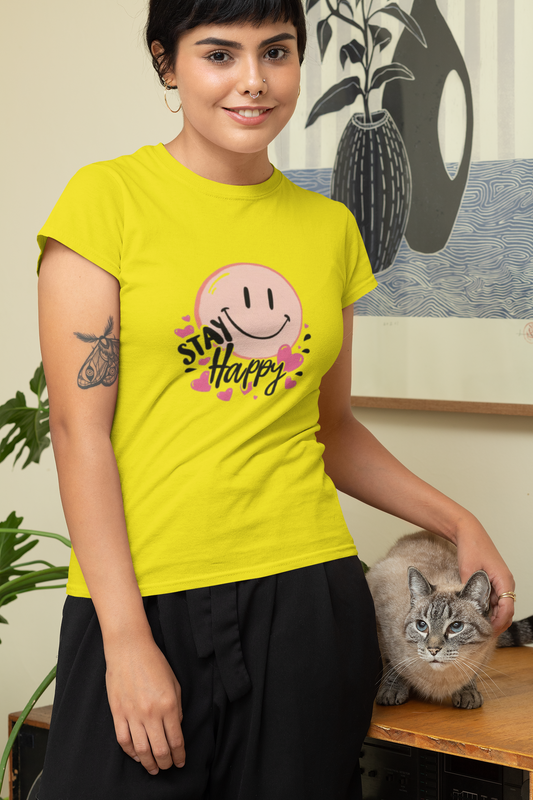 Stay Happy Smiley Graphic T-Shirt