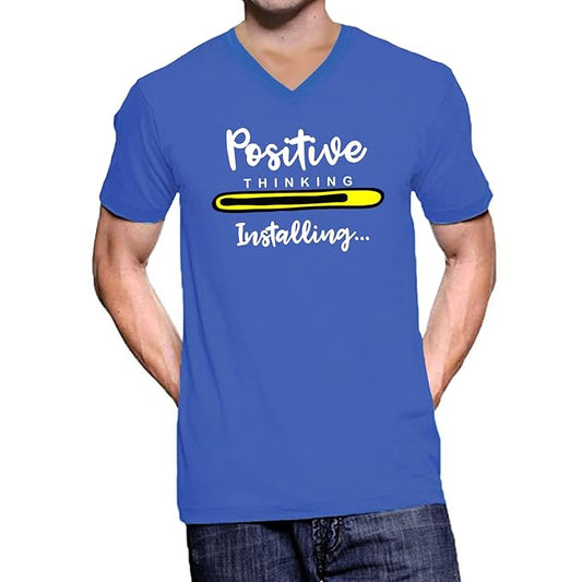 Men's Blue "Positive Thinking Installing"Round Neck T-Shirt