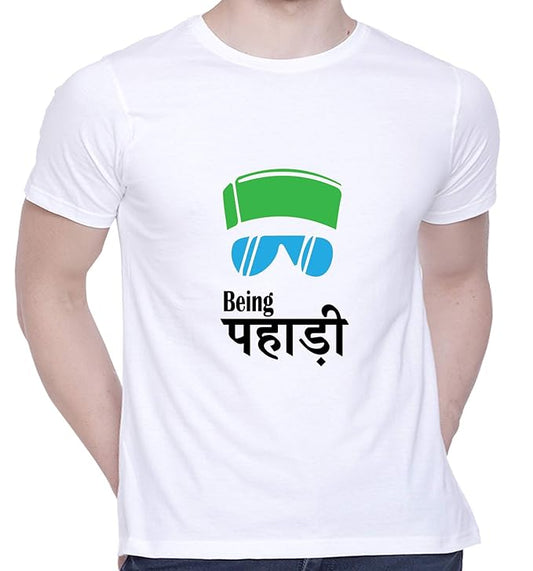 Being Pahadi White Printed T-Shirt for Men