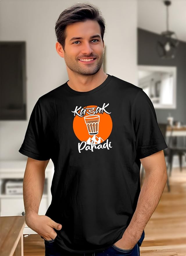 Kadak Pahadi Graphic Black T-Shirt for Men