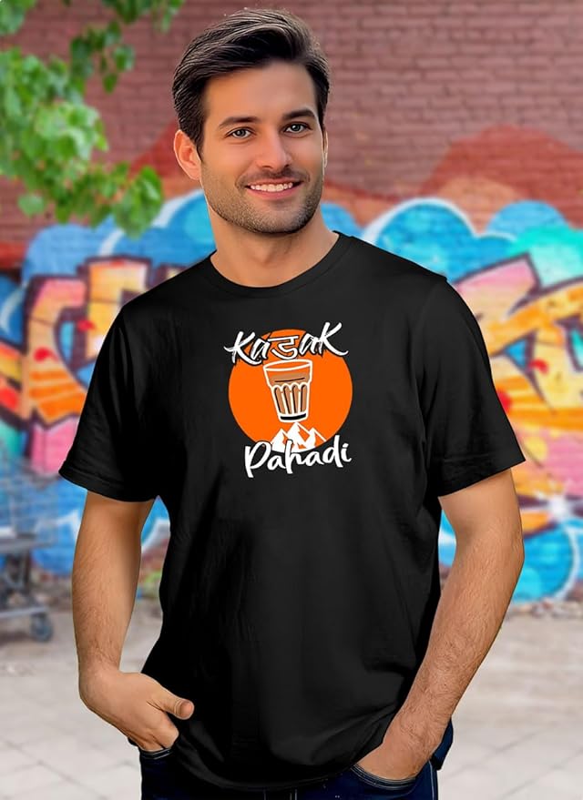 Kadak Pahadi Graphic Black T-Shirt for Men