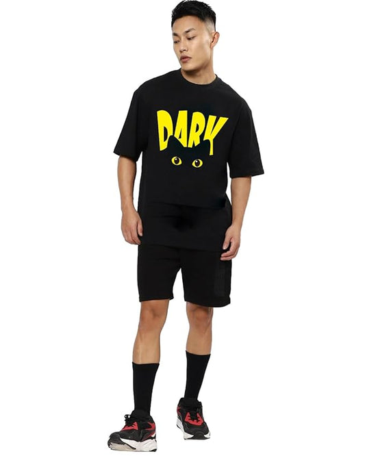 Men's Oversized Black "DARK Cat Eyes" Graphic T-Shirt – Street Style Statement Tee