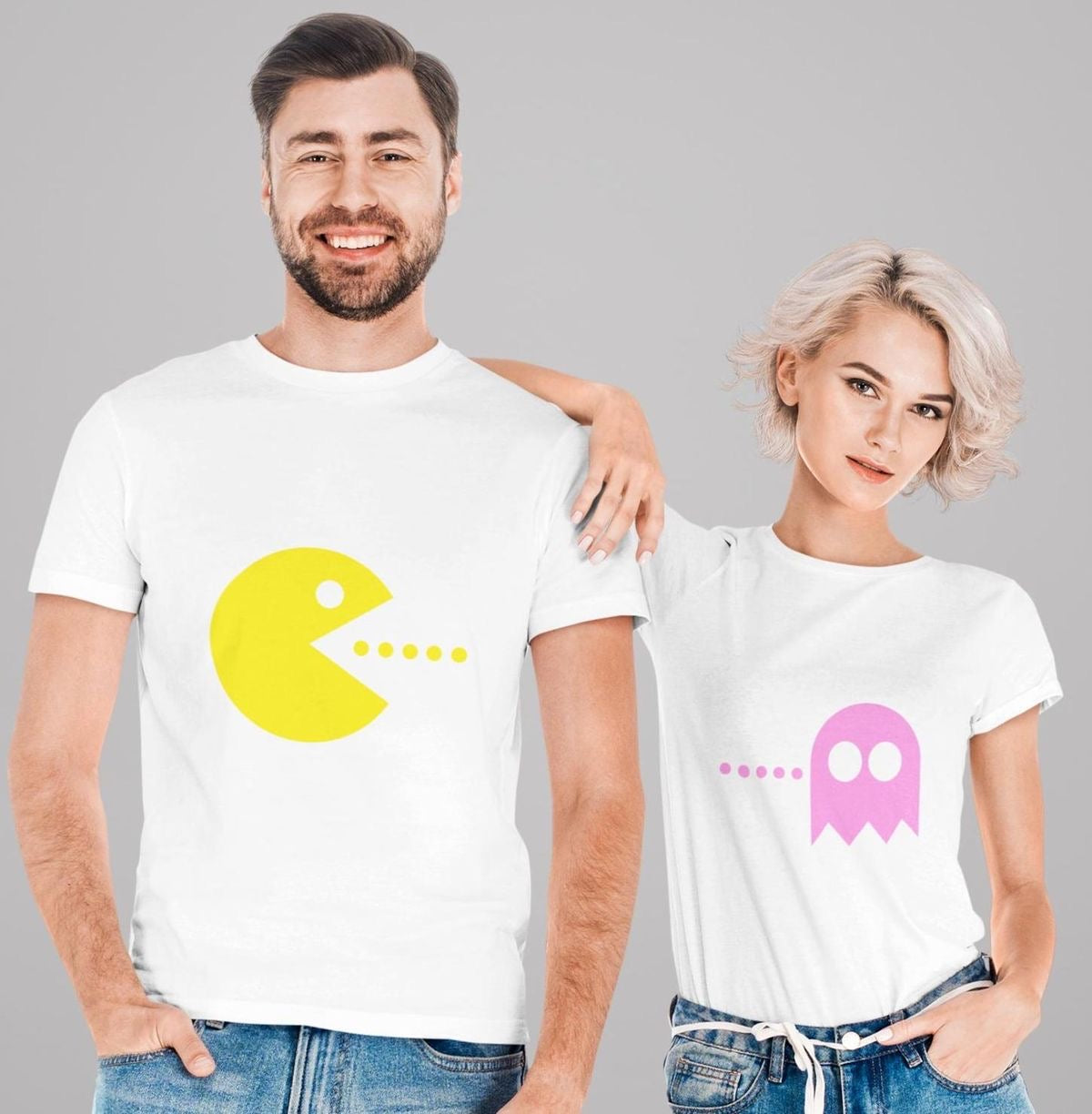 Pac-Man & Ghost Graphic Print Couple T-Shirt Set