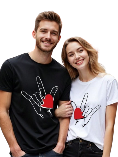 Love Hand Sign Graphic Print Couple T-Shirt Set