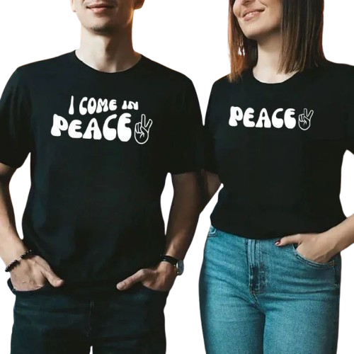 Peace / I Come in Peace Graphic Print Couple T-Shirt