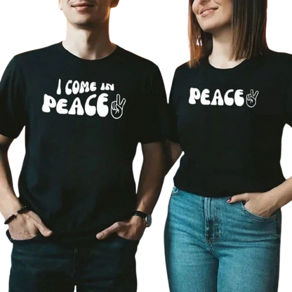 Peace / I Come in Peace Graphic Print Couple T-Shirt