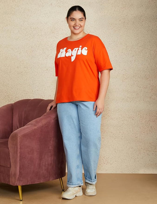 Bold Orange "Magic" Printed T-Shirt for Women (Plus Size Friendly)