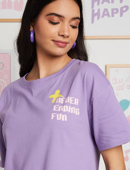 Lilac “Never Ending Fun” Graphic Cotton T-Shirt for Women