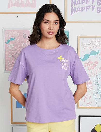 Lilac “Never Ending Fun” Graphic Cotton T-Shirt for Women