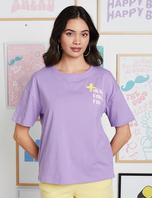 Lilac “Never Ending Fun” Graphic Cotton T-Shirt for Women
