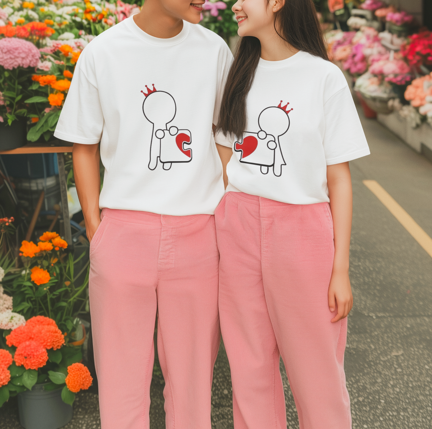 Heart Puzzle Graphic Print Couple T-Shirt Set