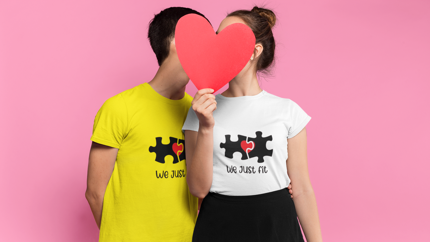 We Just Fit Graphic Print Couple T-Shirt