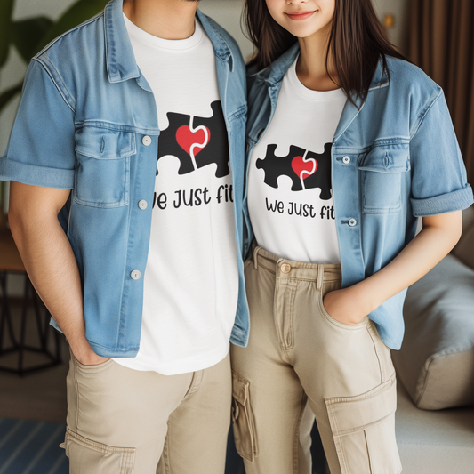 We Just Fit Graphic Print Couple T-Shirt