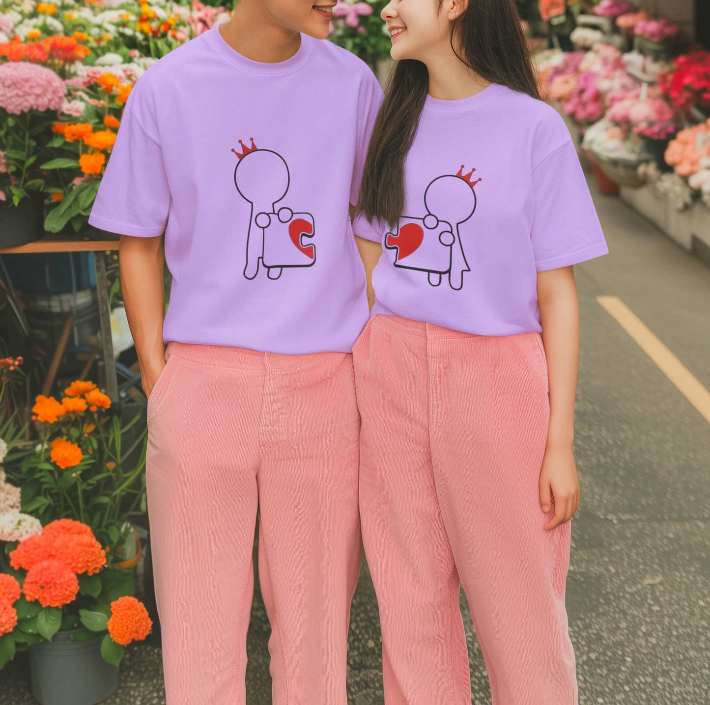 Heart Puzzle Graphic Print Couple T-Shirt Set