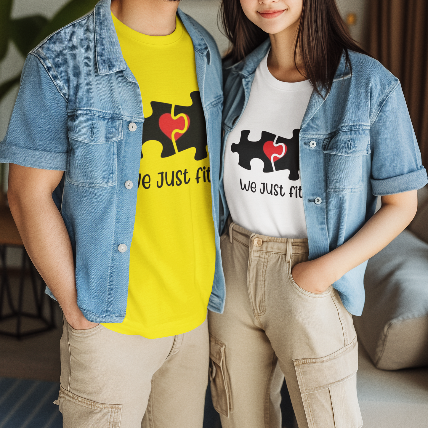We Just Fit Graphic Print Couple T-Shirt